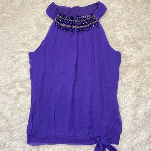 Cache Purple Beaded High Neck Sleeveless Top